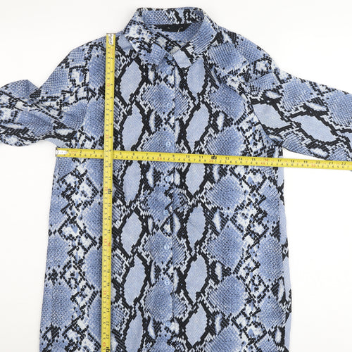 New Look Womens Blue Snake Print Button-Up Shirt UK 10 Polyester