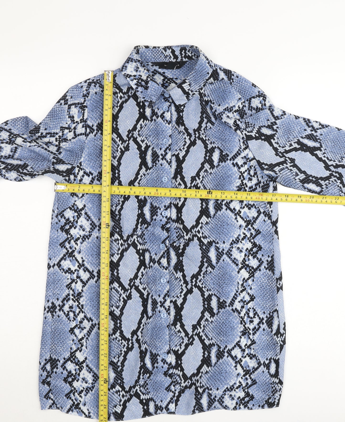 New Look Womens Blue Snake Print Button-Up Shirt UK 10 Polyester