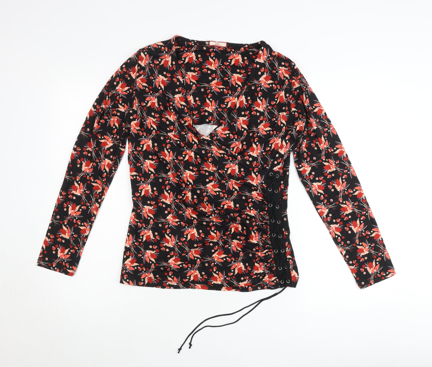 Joe Browns Womens Black Floral Wrap Blouse Size 10 Long Sleeve V-Neck