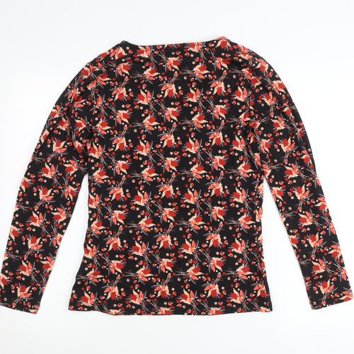 Joe Browns Womens Black Floral Wrap Blouse Size 10 Long Sleeve V-Neck