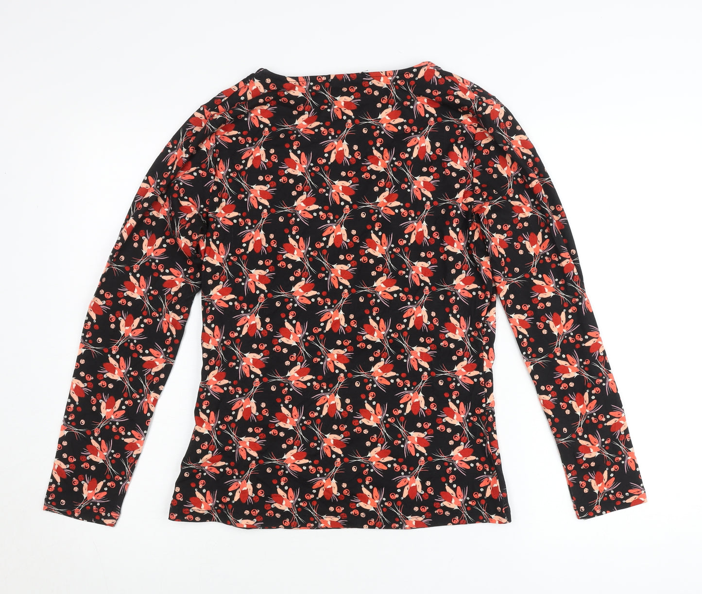 Joe Browns Womens Black Floral Wrap Blouse Size 10 Long Sleeve V-Neck
