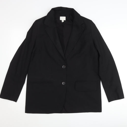 H&M Womens Black Blazer Size 8 Regular Fit Two-Button Jacket