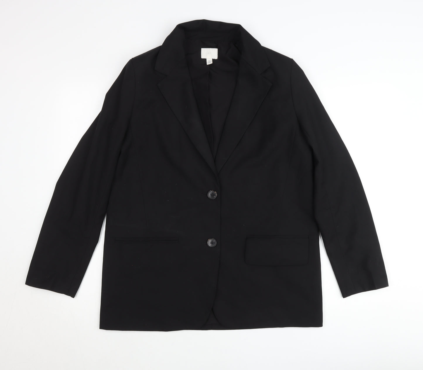 H&M Womens Black Blazer Size 8 Regular Fit Two-Button Jacket