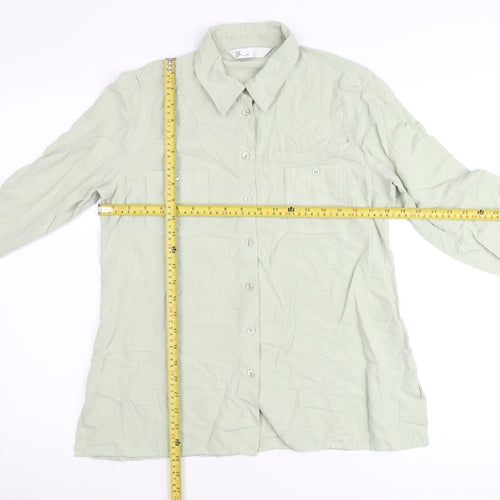 BHS Womens Green Size 14 Button-Up Long Sleeve Shirt Blouse