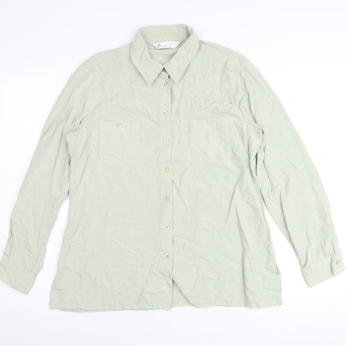 BHS Womens Green Size 14 Button-Up Long Sleeve Shirt Blouse
