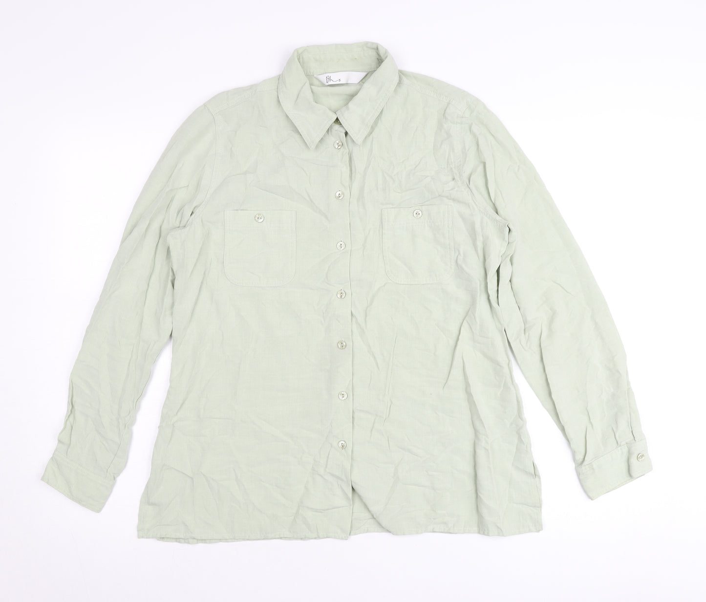 BHS Womens Green Size 14 Button-Up Long Sleeve Shirt Blouse