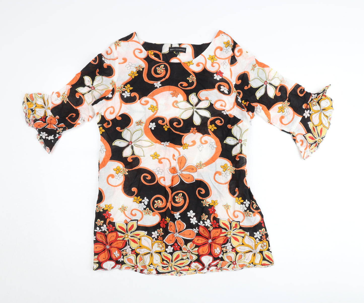 Bella Moda Womens Multicoloured Floral Cotton Tunic Blouse Size 14
