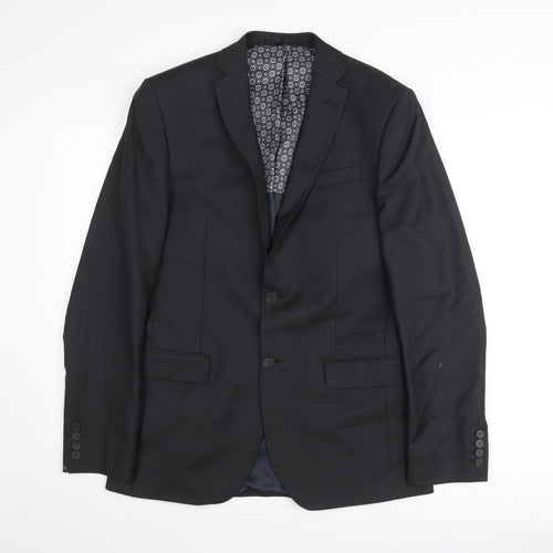Racing Green Men’s Black Slim Fit Wool Blend Suit Jacket 38R