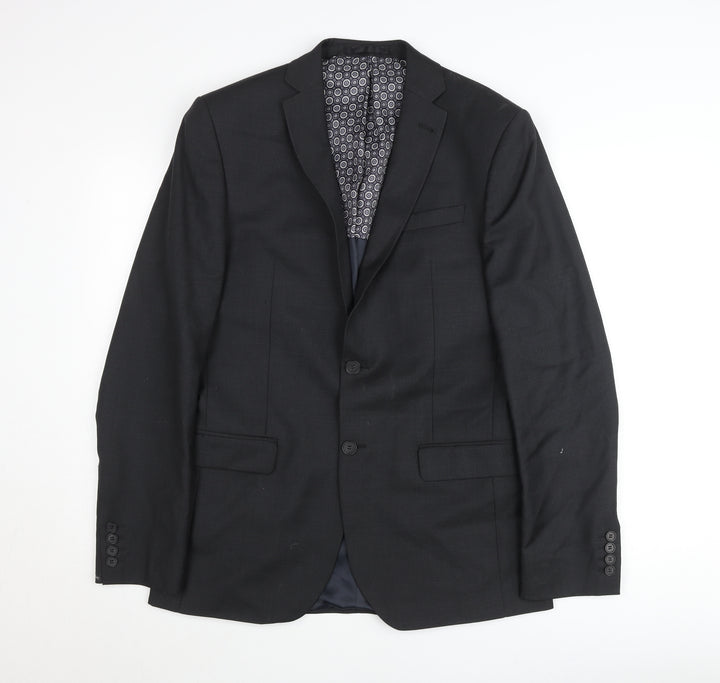 Racing Green Men’s Black Slim Fit Wool Blend Suit Jacket 38R