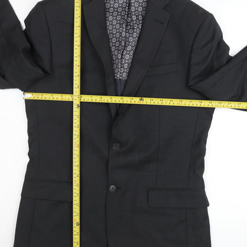 Racing Green Men’s Black Slim Fit Wool Blend Suit Jacket 38R