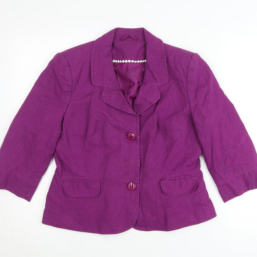 BHS Women’s Petite Purple Linen Blend Blazer Jacket Size 16