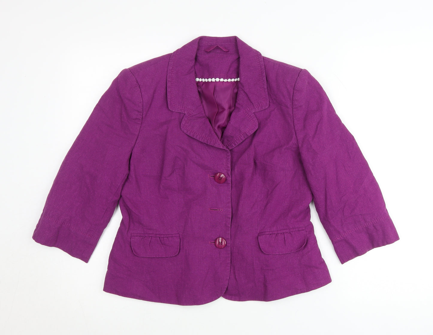 BHS Women’s Petite Purple Linen Blend Blazer Jacket Size 16