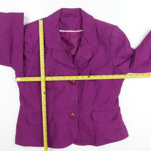BHS Women’s Petite Purple Linen Blend Blazer Jacket Size 16