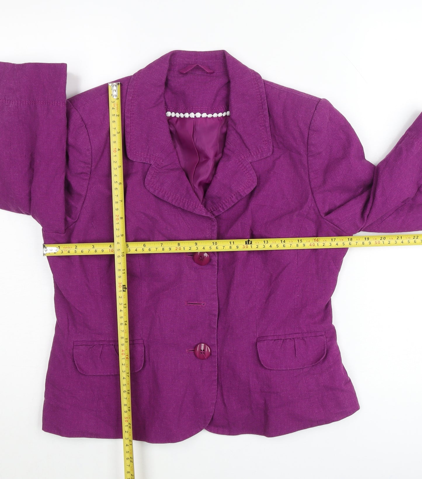 BHS Women’s Petite Purple Linen Blend Blazer Jacket Size 16