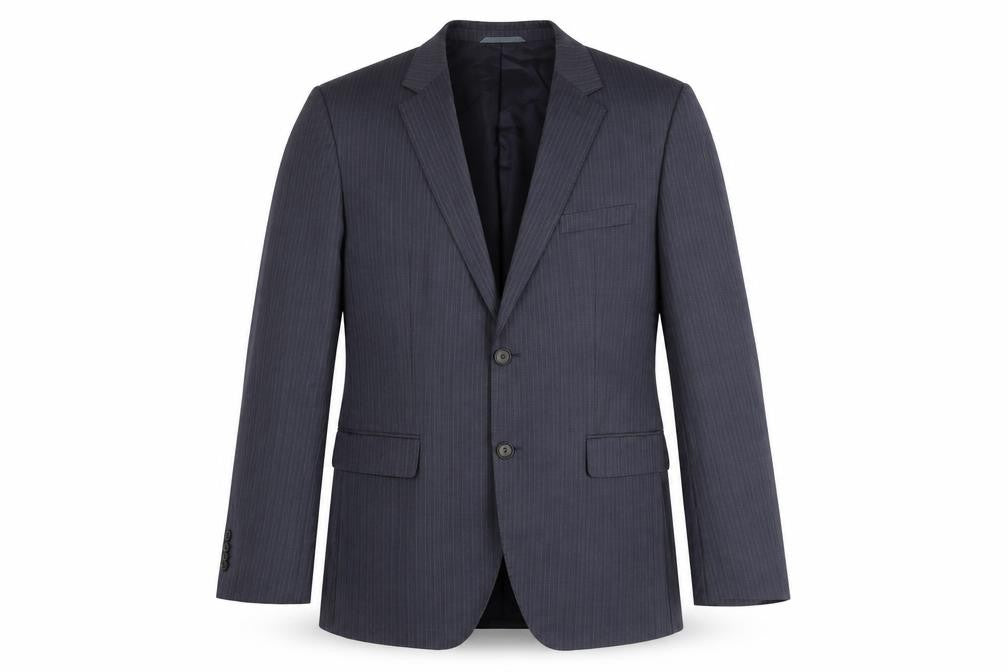Front view of Tesse Men’s Blue Pinstripe Wool Blazer 42R Classic Formal Jacket