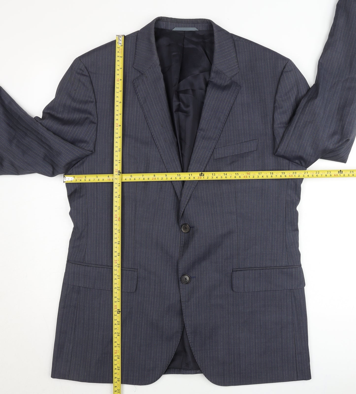 Tesse Men’s Blue Pinstripe Wool Blazer 42R Classic Formal Jacket