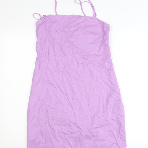 H&M Women’s Purple Linen Blend Slip Dress Size 10 Knee Length