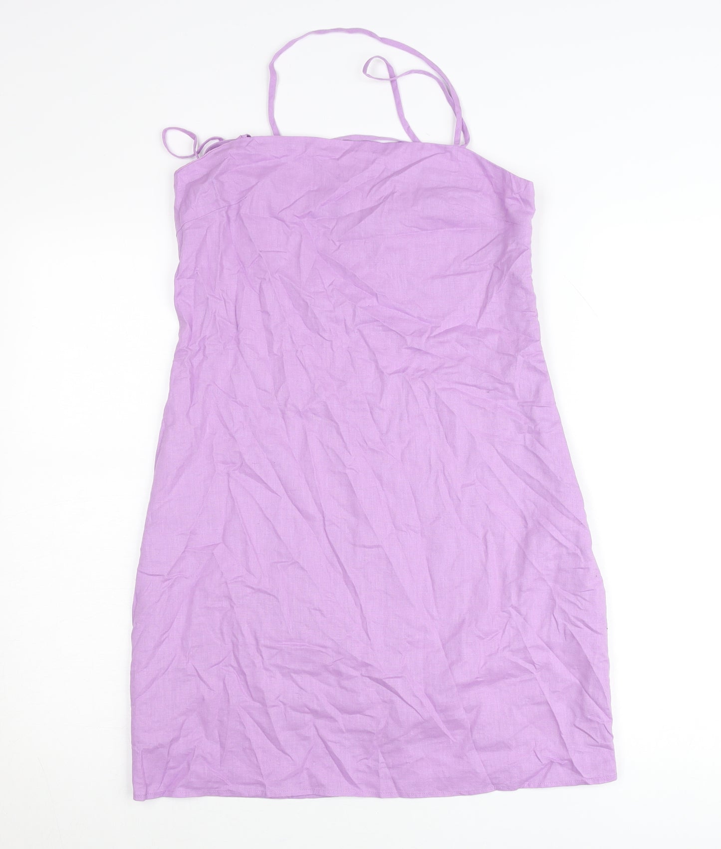H&M Women’s Purple Linen Blend Slip Dress Size 10 Knee Length