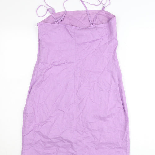 H&M Women’s Purple Linen Blend Slip Dress Size 10 Knee Length