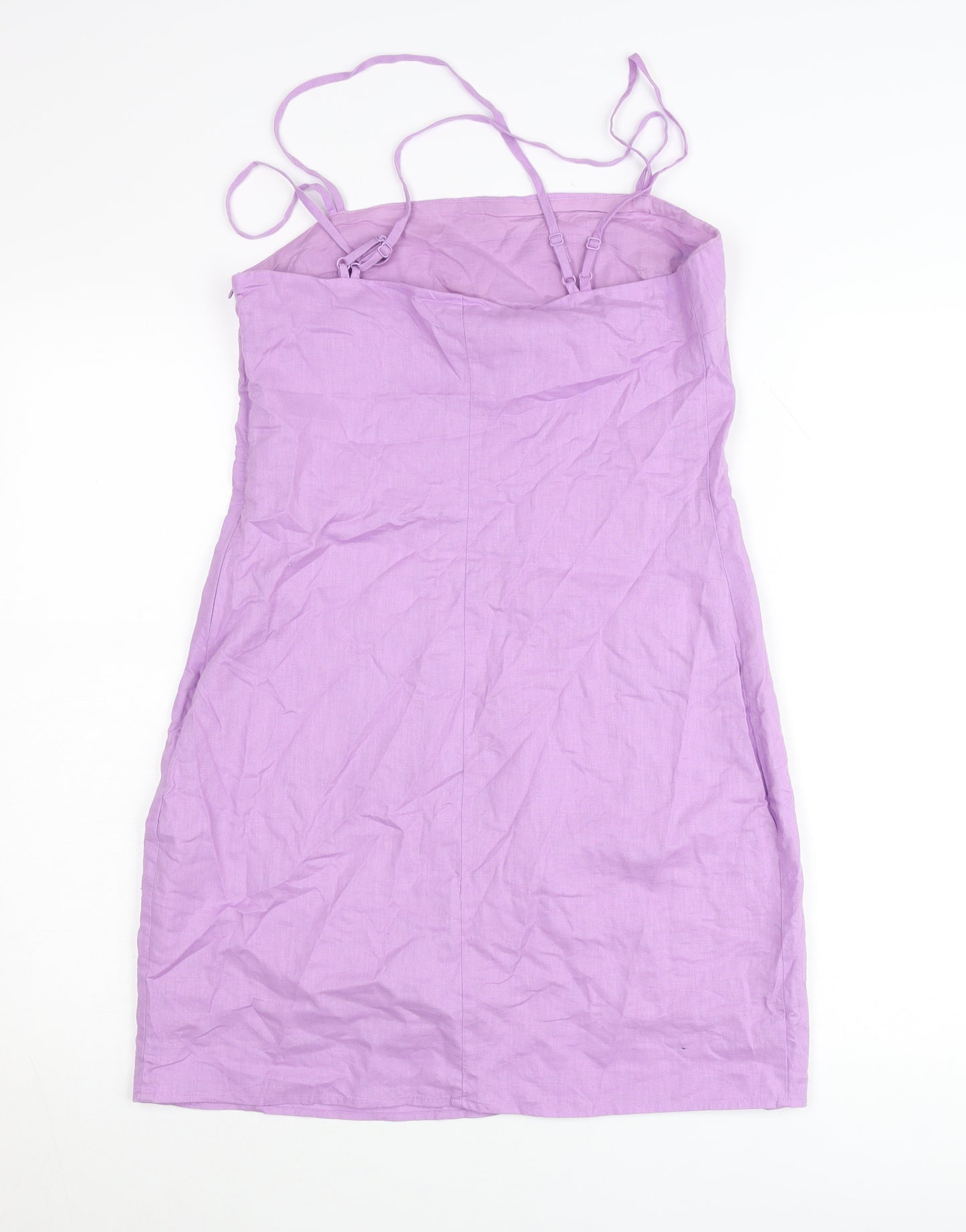 H&M Women’s Purple Linen Blend Slip Dress Size 10 Knee Length