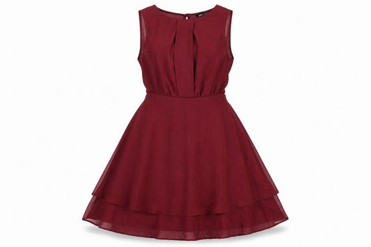 Front view of ASOS Women’s Red A-Line Chiffon Sleeveless Dress UK 8