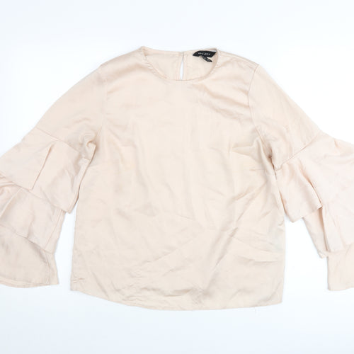 New Look Women’s Beige Ruffle Bell Sleeve Blouse Size 10