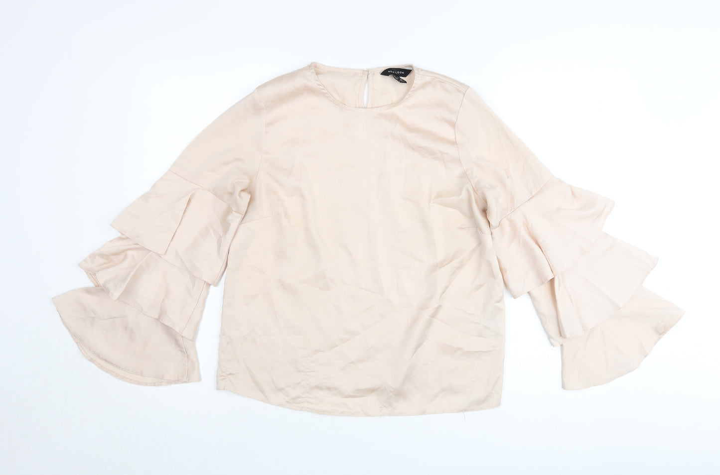 New Look Women’s Beige Ruffle Bell Sleeve Blouse Size 10