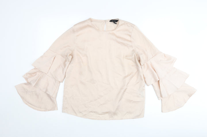 New Look Women’s Beige Ruffle Bell Sleeve Blouse Size 10