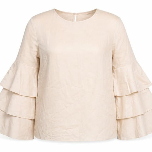 New Look Women’s Beige Ruffle Bell Sleeve Blouse Size 10