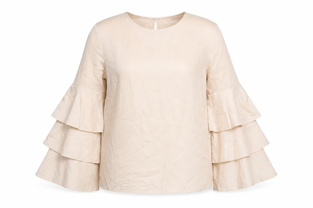 New Look Women’s Beige Ruffle Bell Sleeve Blouse Size 10