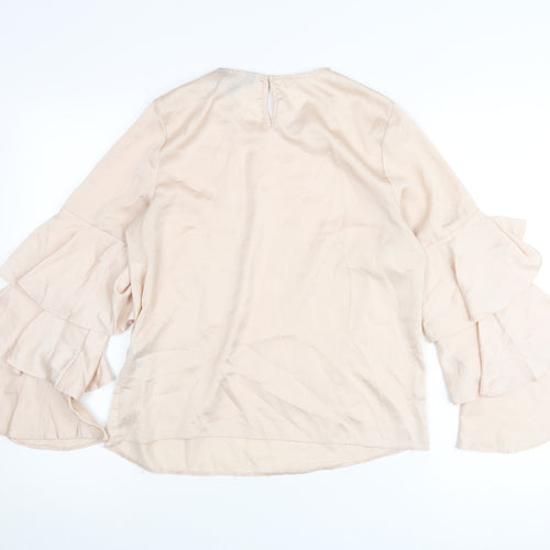New Look Women’s Beige Ruffle Bell Sleeve Blouse Size 10