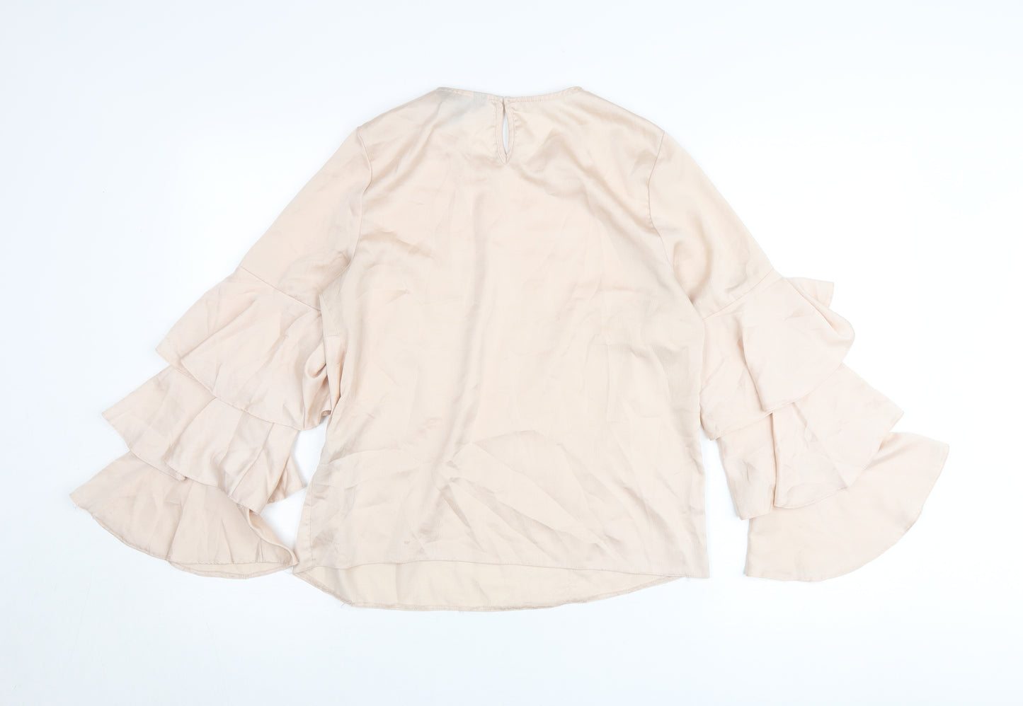 New Look Women’s Beige Ruffle Bell Sleeve Blouse Size 10