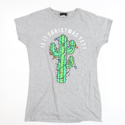 Sunday Velvet Womens Grey Christmas Graphic T-Shirt Size L