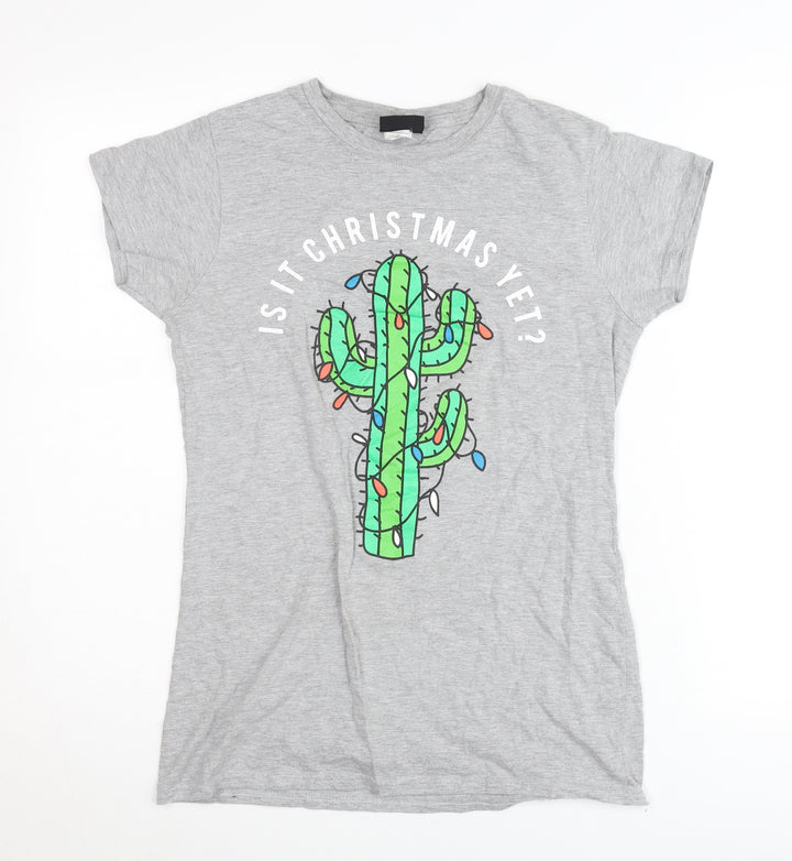 Sunday Velvet Womens Grey Christmas Graphic T-Shirt Size L