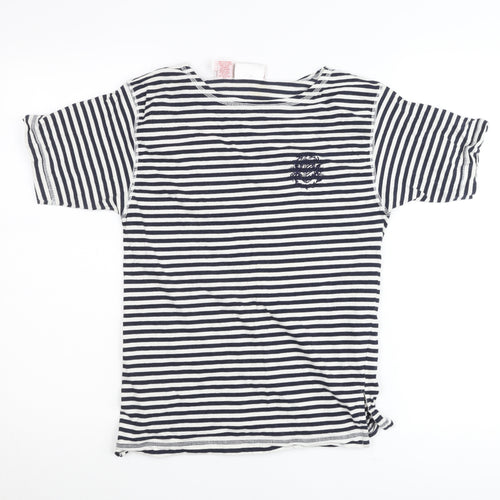Rafaella Womens Petite 6 Blue White Striped Cotton T-Shirt Nautical