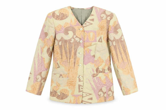 Front view of Planet Women’s Multicoloured Geometric Linen Blend Jacket, size UK 10