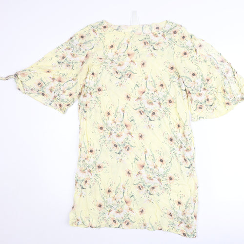 H&M Women’s Yellow Floral Tunic Blouse UK 10 Chiffon Summer Top