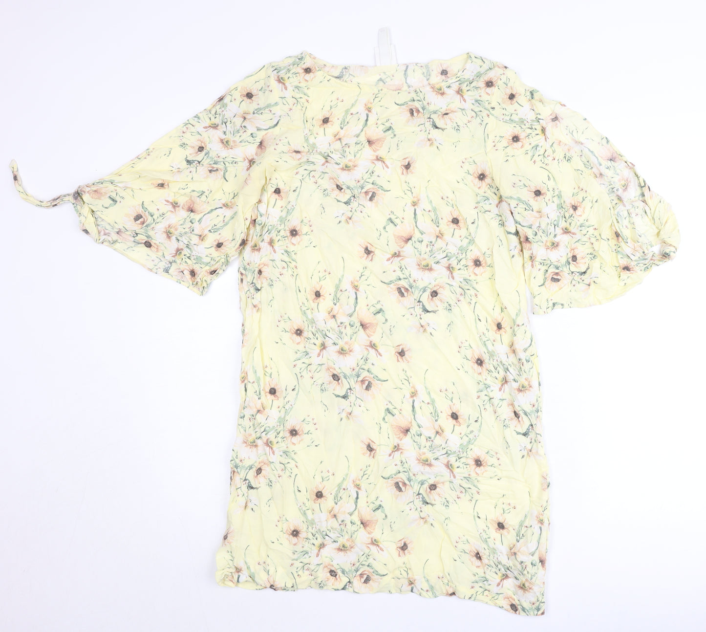 H&M Women’s Yellow Floral Tunic Blouse UK 10 Chiffon Summer Top