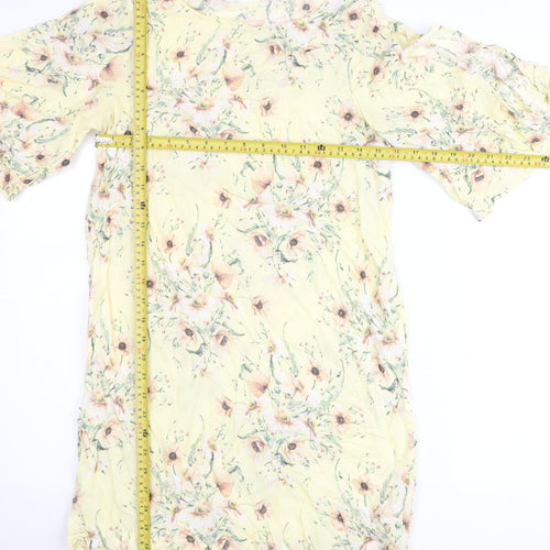 H&M Women’s Yellow Floral Tunic Blouse UK 10 Chiffon Summer Top
