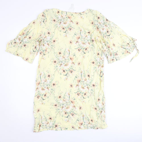 H&M Women’s Yellow Floral Tunic Blouse UK 10 Chiffon Summer Top