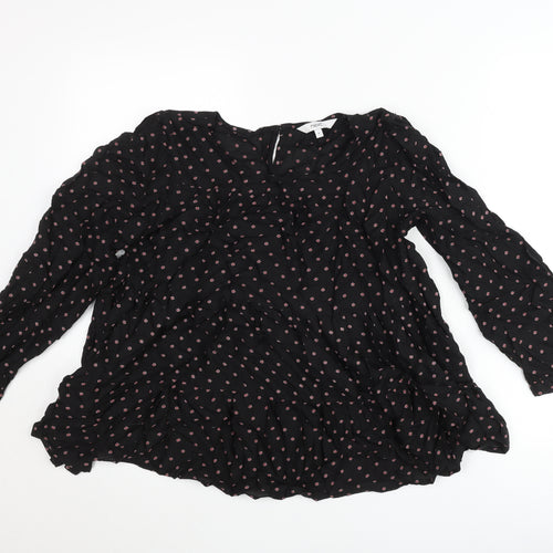 Next Womens Black Floral Tunic Blouse Size 6 Viscose Long Sleeve