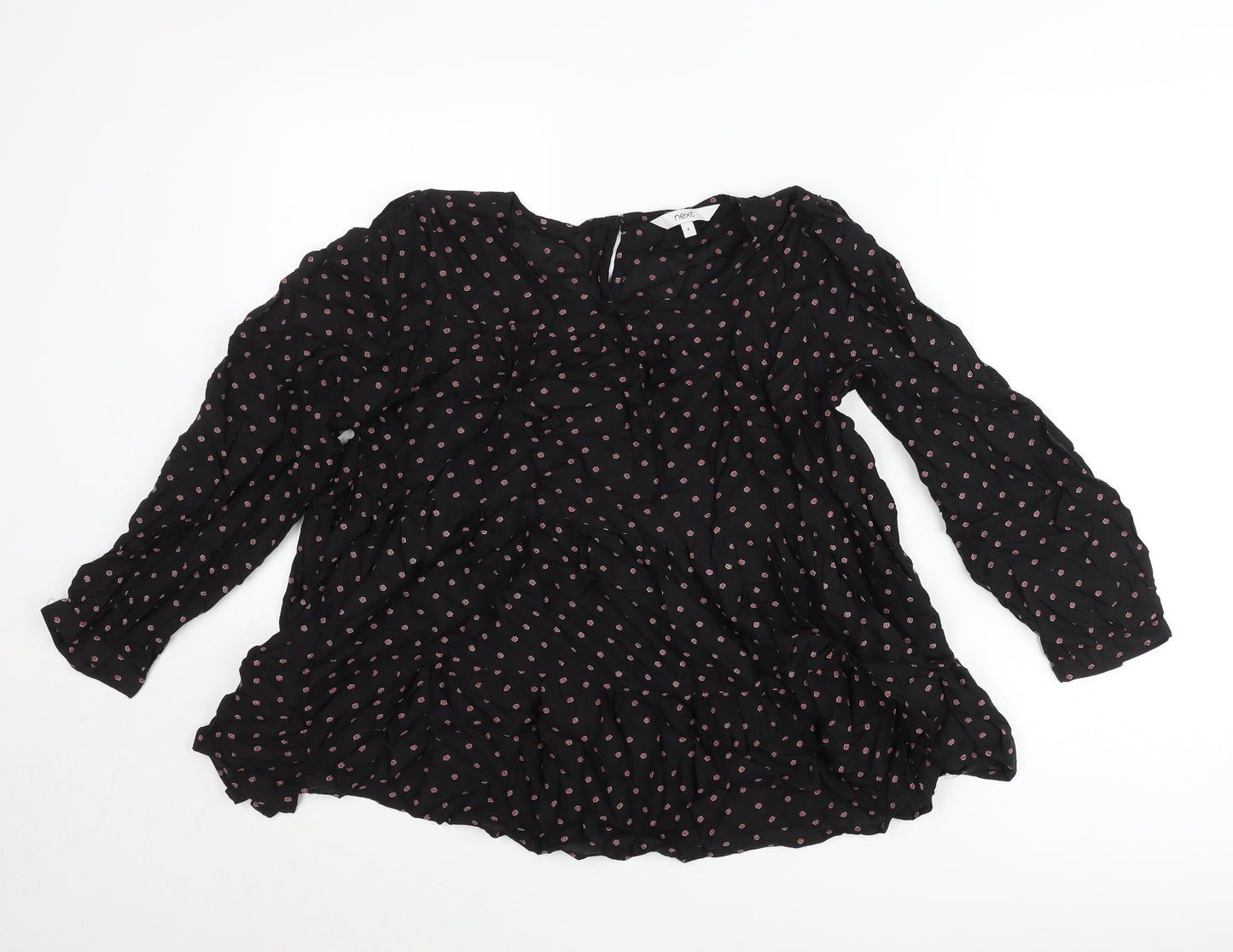 Next Womens Black Floral Tunic Blouse Size 6 Viscose Long Sleeve