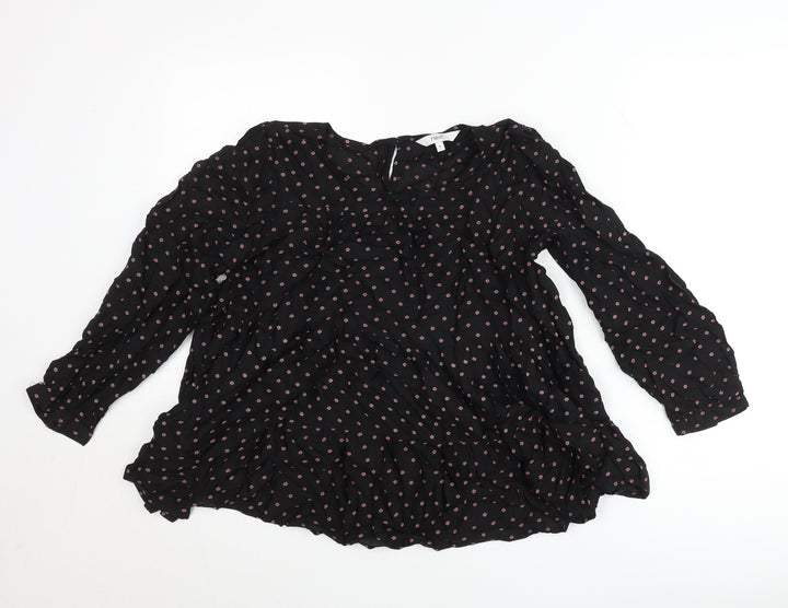 Next Womens Black Floral Tunic Blouse Size 6 Viscose Long Sleeve