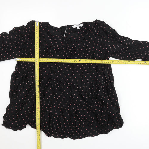 Next Womens Black Floral Tunic Blouse Size 6 Viscose Long Sleeve