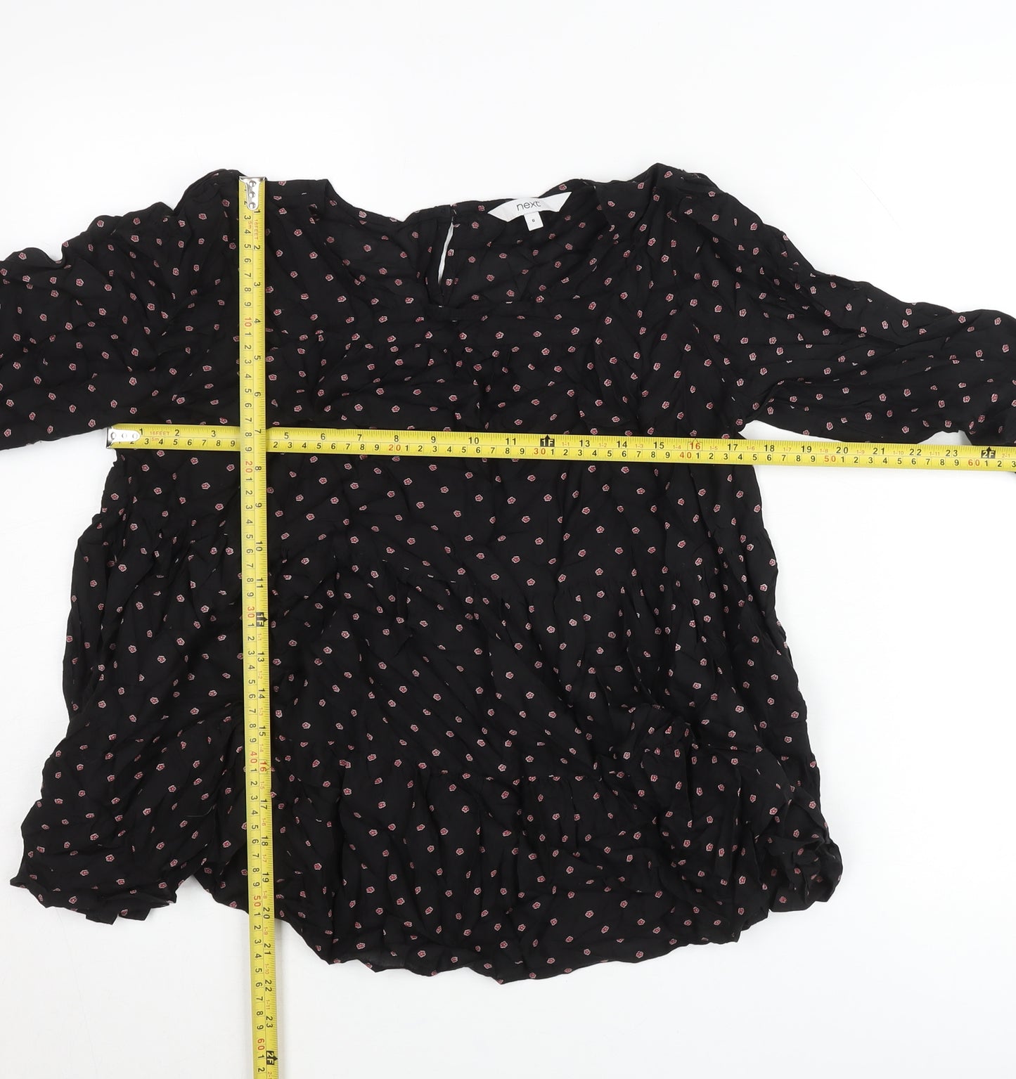 Next Womens Black Floral Tunic Blouse Size 6 Viscose Long Sleeve