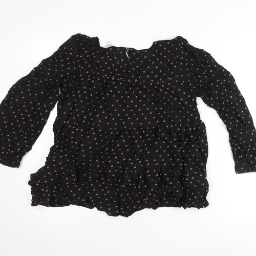 Next Womens Black Floral Tunic Blouse Size 6 Viscose Long Sleeve