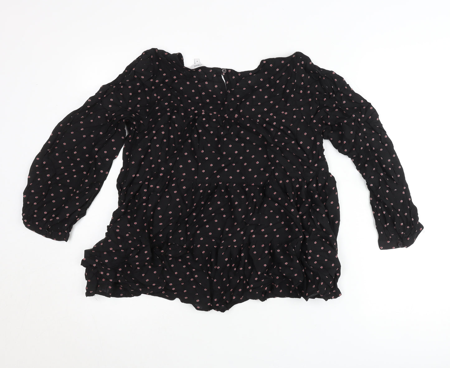 Next Womens Black Floral Tunic Blouse Size 6 Viscose Long Sleeve