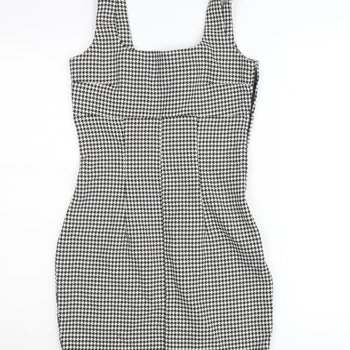 H&M Women’s Black Houndstooth Bodycon Dress UK 8 Sleeveless Square Neck