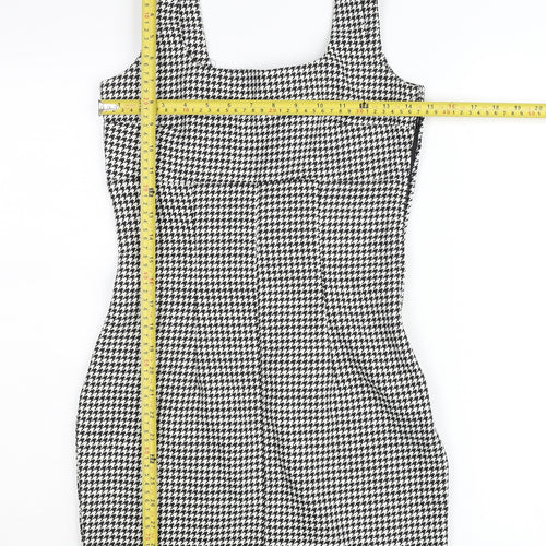 H&M Women’s Black Houndstooth Bodycon Dress UK 8 Sleeveless Square Neck