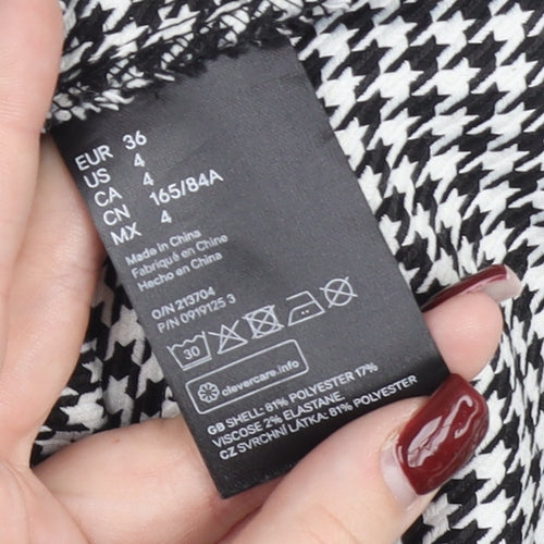 H&M Women’s Black Houndstooth Bodycon Dress UK 8 Sleeveless Square Neck